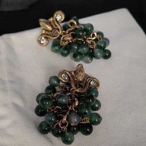 Gold-Tone Green Bead Cluster Drop Earrings